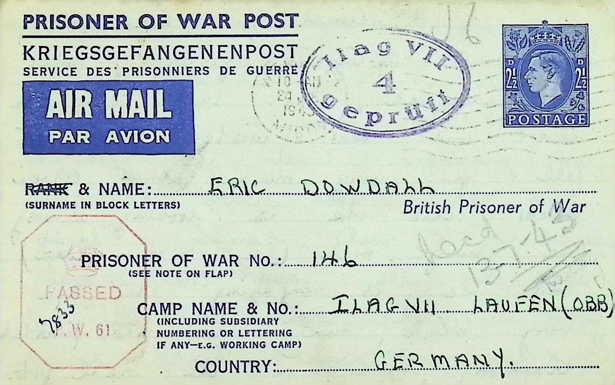 Prisoner of War Post addressed to Eric Dowdall
