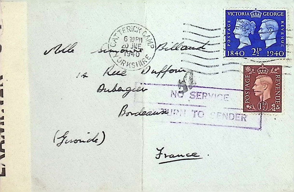 Returned wartime letter marked No Service Return to Sender