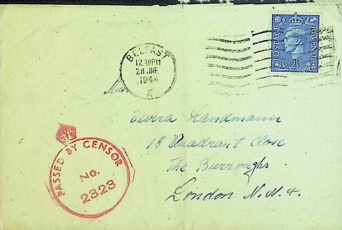 Envelope posted from Belfast to London in June 1944